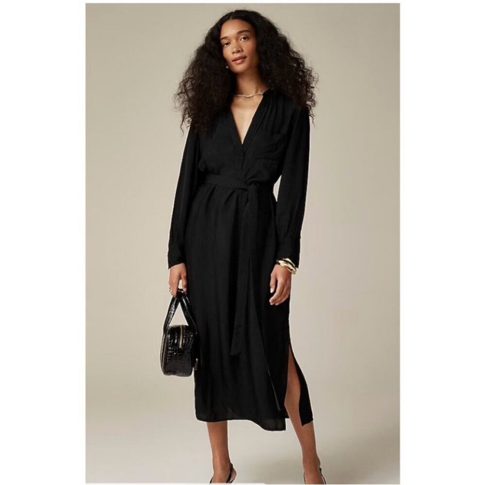 NWOT J. Crew Black Bungalow Dress in Drapey Viscose Twill Size XS